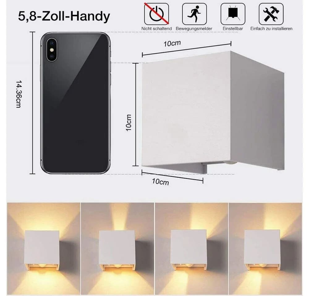 PRIISF Außen-Wandleuchte Cube Würfel LED mit Bewegungsmelder IP65