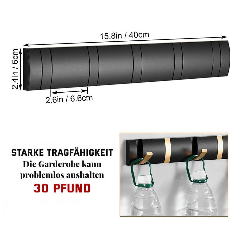 PRIISF Wandgarderobe Schwarz 5 Klapphaken Aluminium