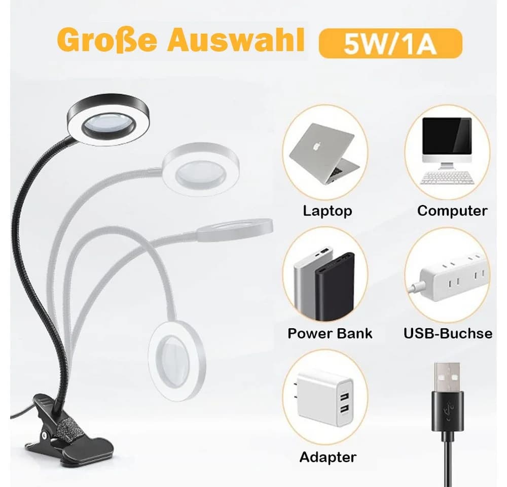 PRIISF Klemmleuchte LED Lupenleuchte Schwarz 5X Dimmbar - Bild 4