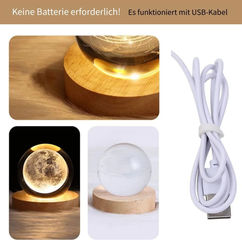 PRIISF LED Dekolicht 3D-Kristallkugel Nachtlicht Galaxie Holzsockel