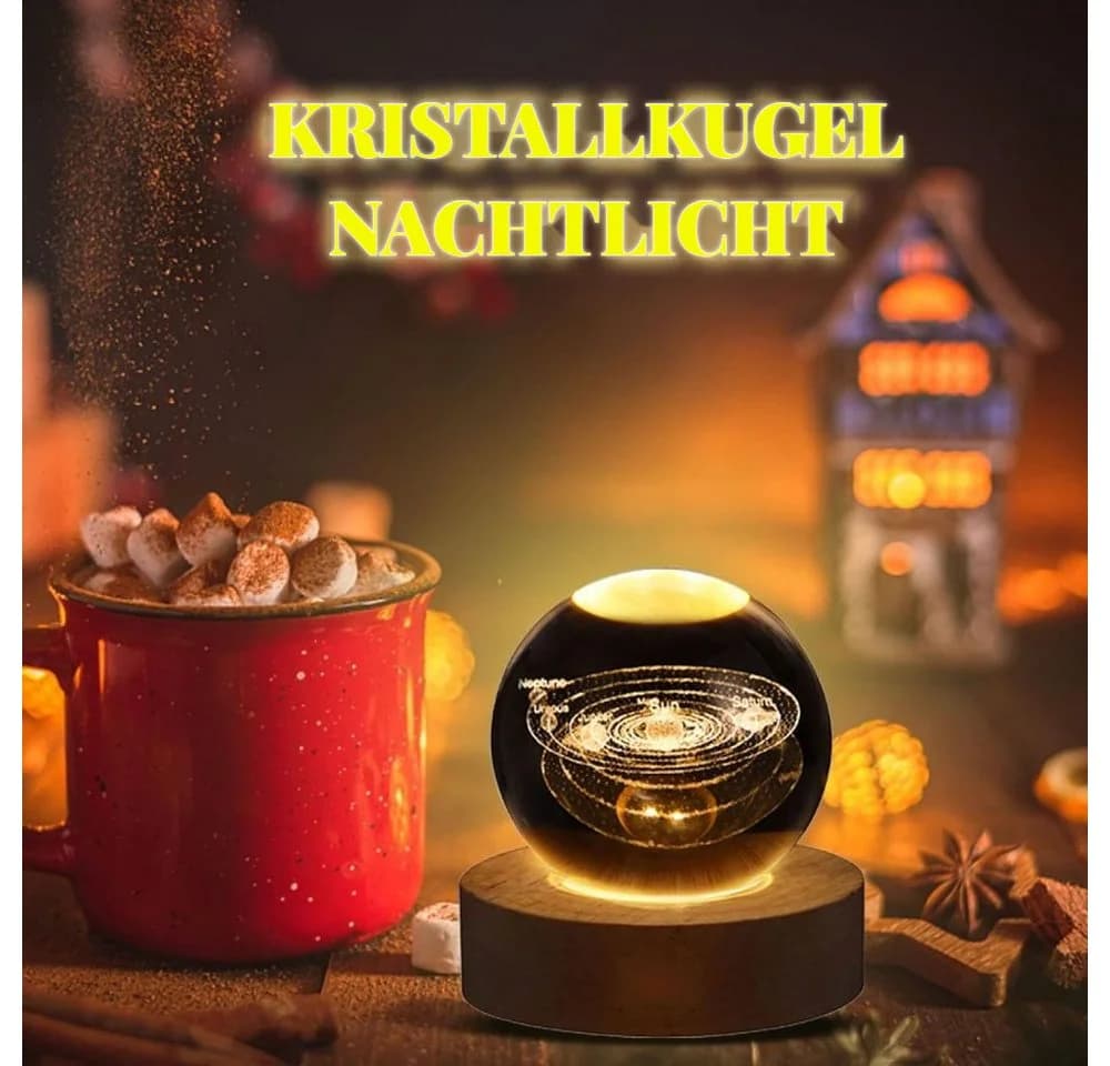 PRIISF LED Dekolicht 3D-Kristallkugel Nachtlicht Galaxie Holzsockel - Bild 5