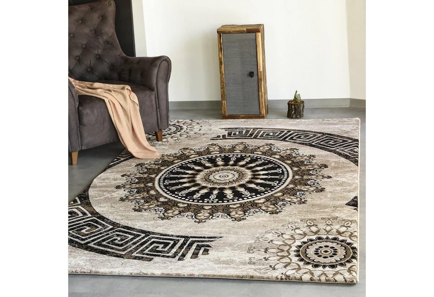 Vimoda Orientteppich Braun Medaillon Design 11mm Florhöhe - Bild 1
