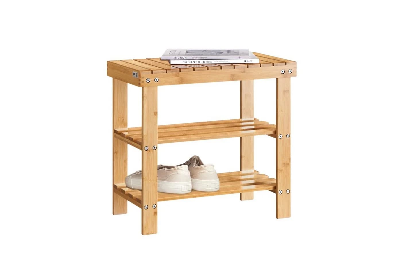 SoBuy Schuhregal FSR02-K mit Sitzbank Bambus Weiß/Natur - Bild 2