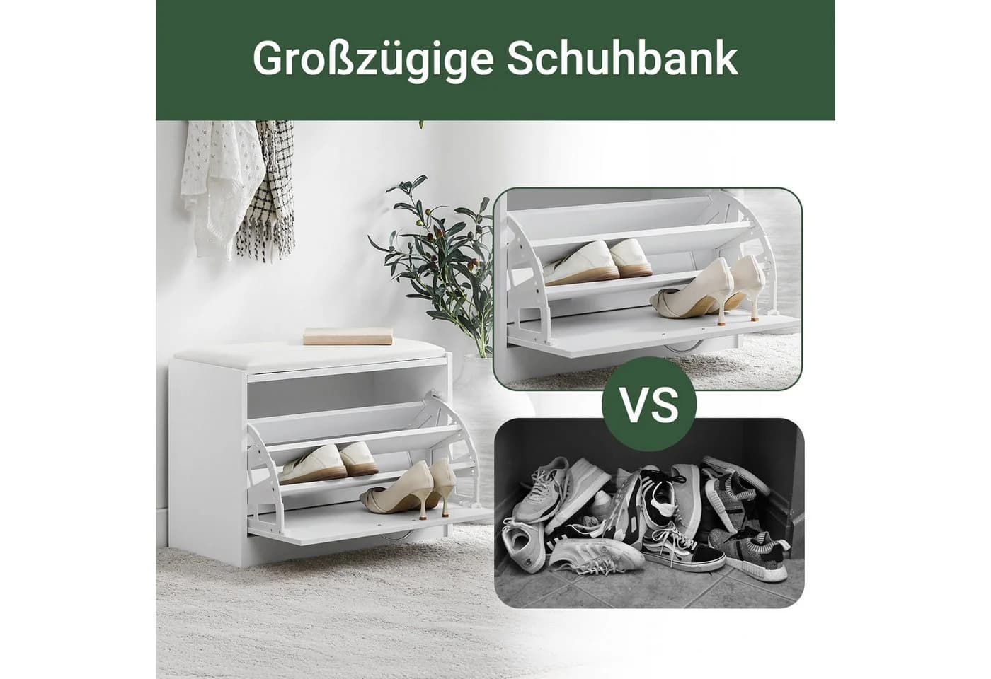 SoBuy Schuhbank FSR16 mit Kissen Weiß/Grau/Schwarz - Bild 5
