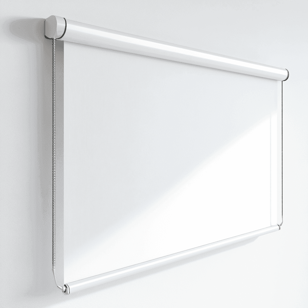 Weiß, glatte Rollläden auf weißem Hintergrund. Rechteckig geformt mit transparenter Glas- oder Kunststoffblende.