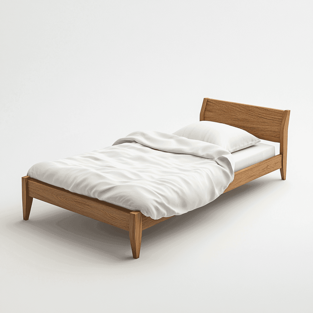 Ein Bett mit weißem Kopfteil, weißer Bettwäsche und Kissen.