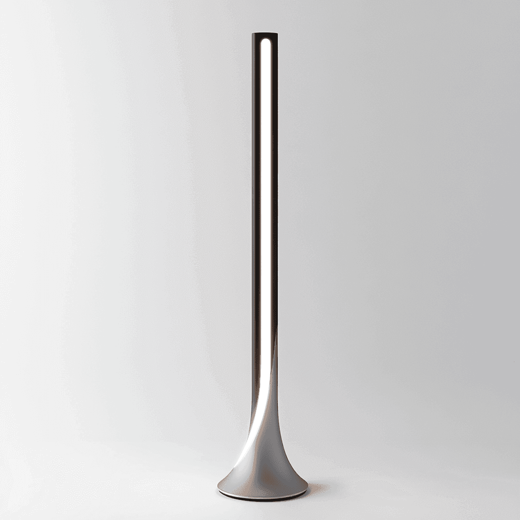 Silbernes Horn mit langer, schmaler Stange, die sich am Ende verjüngt und eine flache Basis bildet.