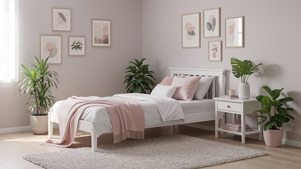 Modernes Kinderzimmer mit Tipi-Kinderbett, weissem Kleiderschrank und blauem Akzent