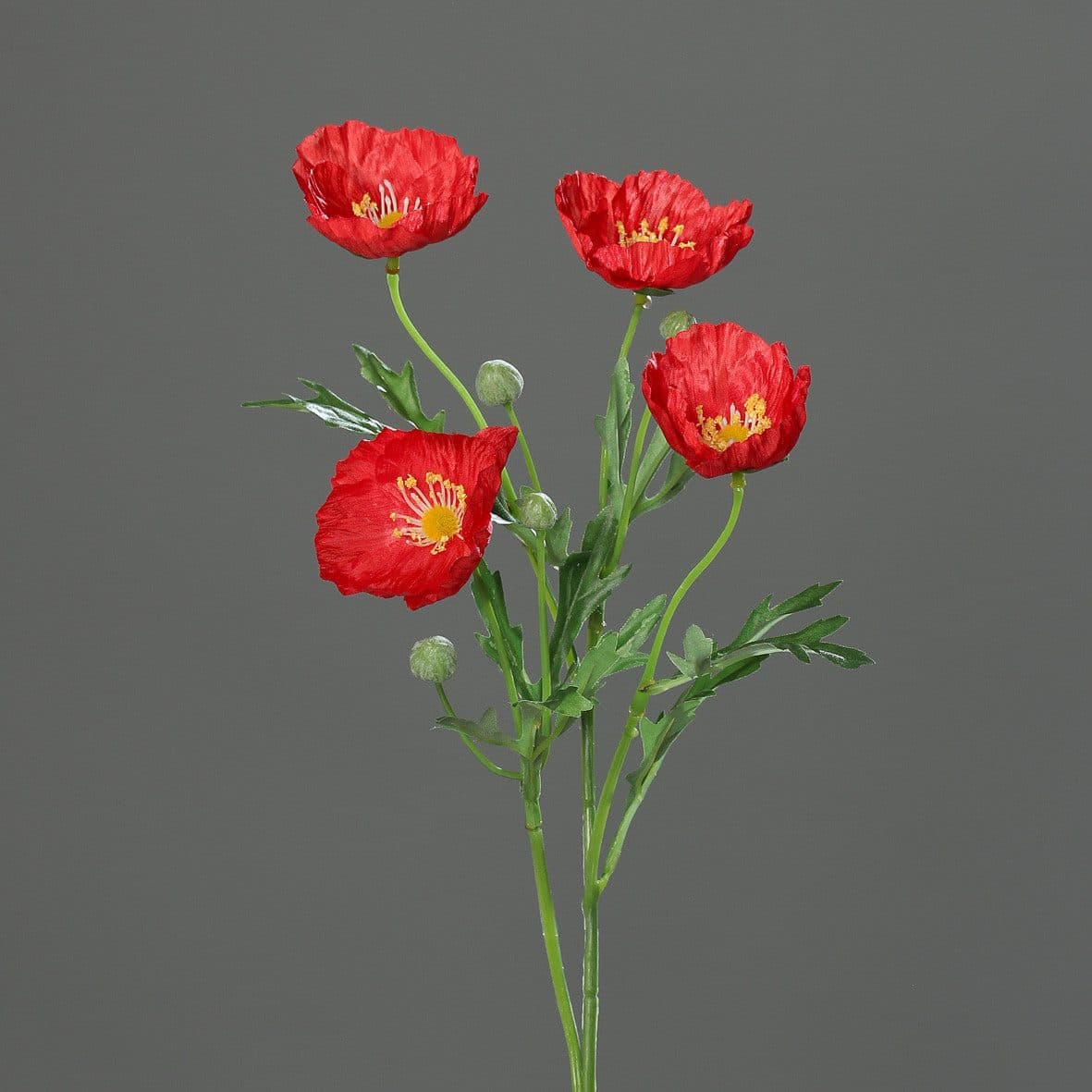 mucPlants Kunstblume Mohnblumenzweig Rot Grün 56cm