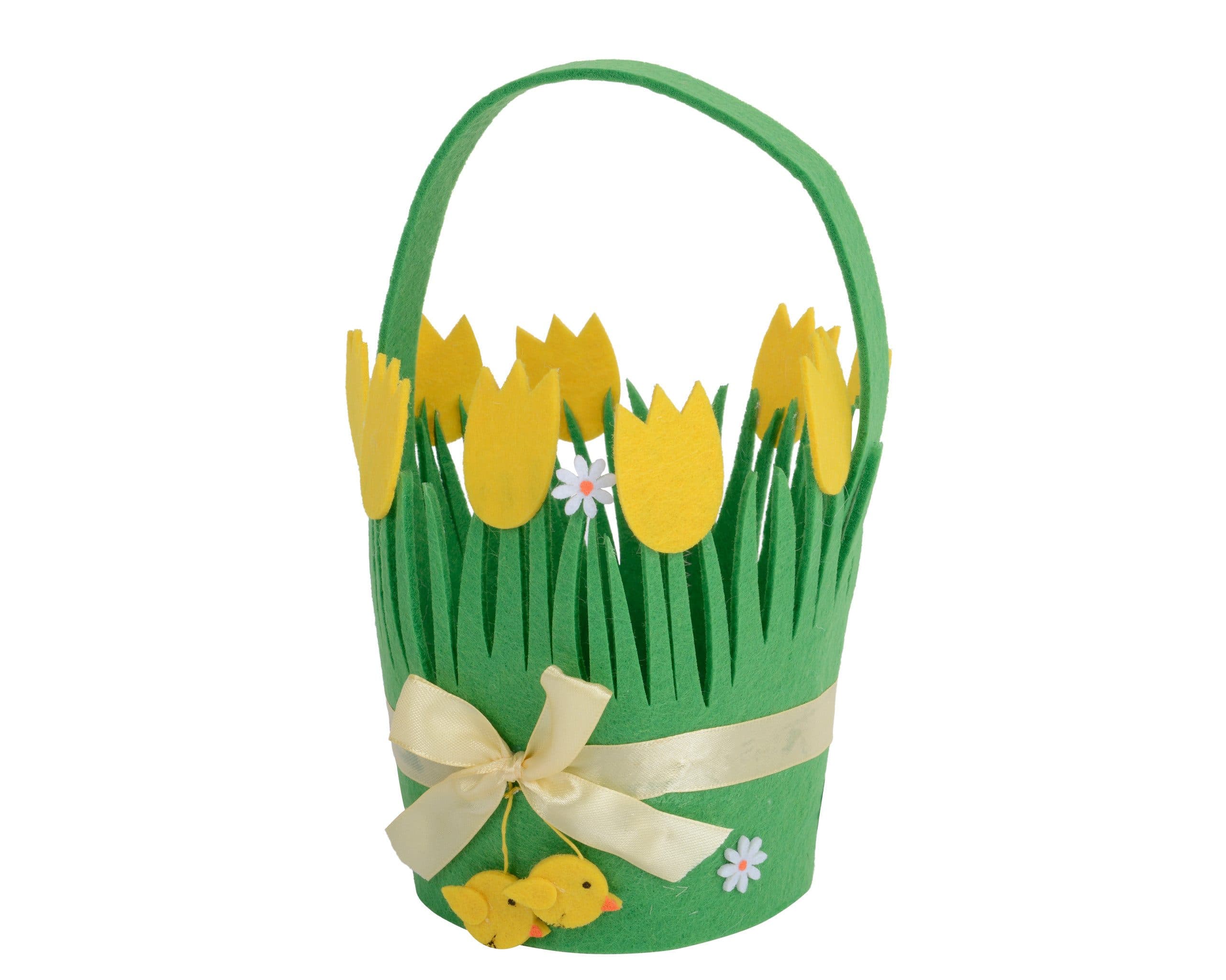 Decoris Osterkörbchen Filz 19x12cm mit Henkel Grün Gelb