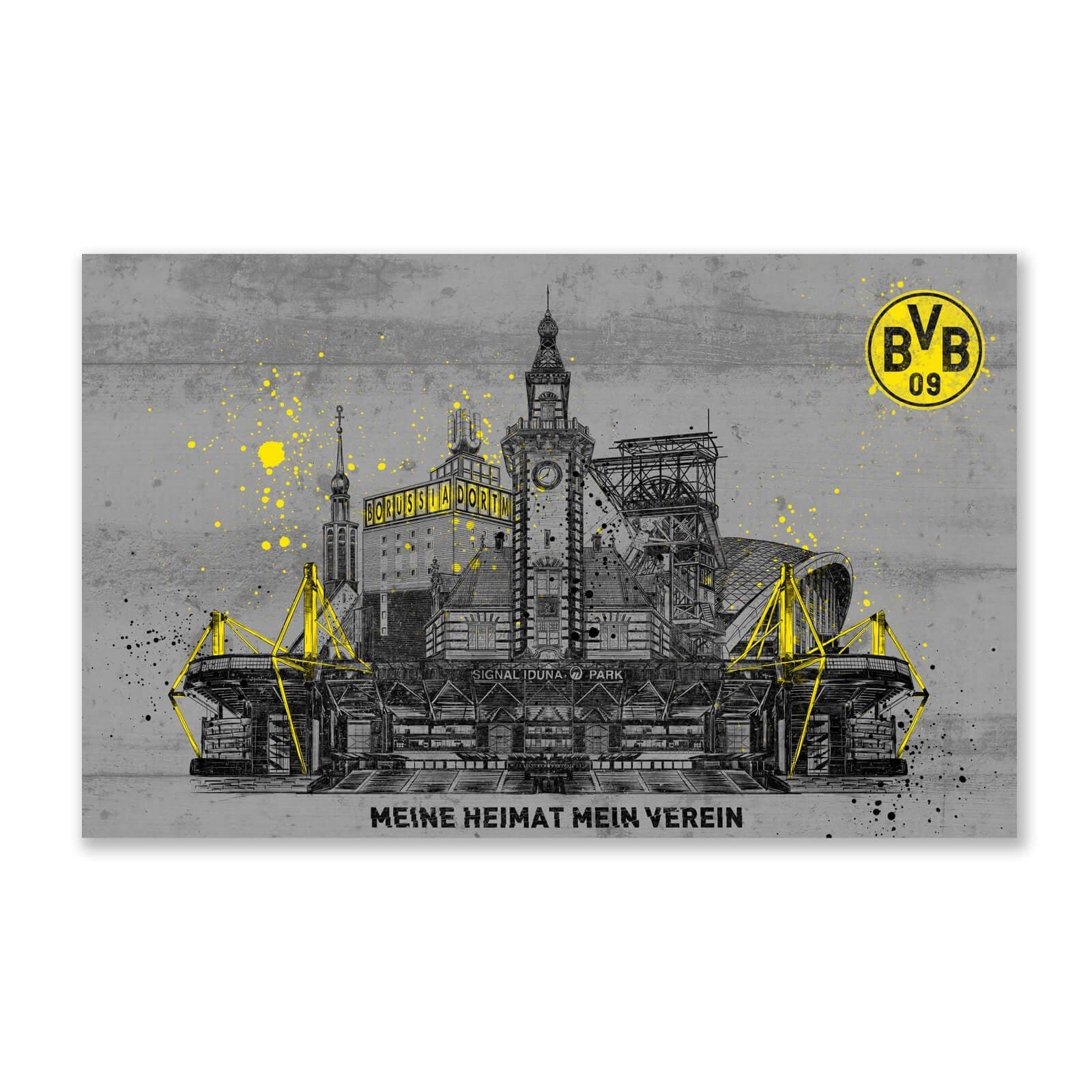 BVB Kunstdruck Skyline Dortmund 80x50 cm Schwarz