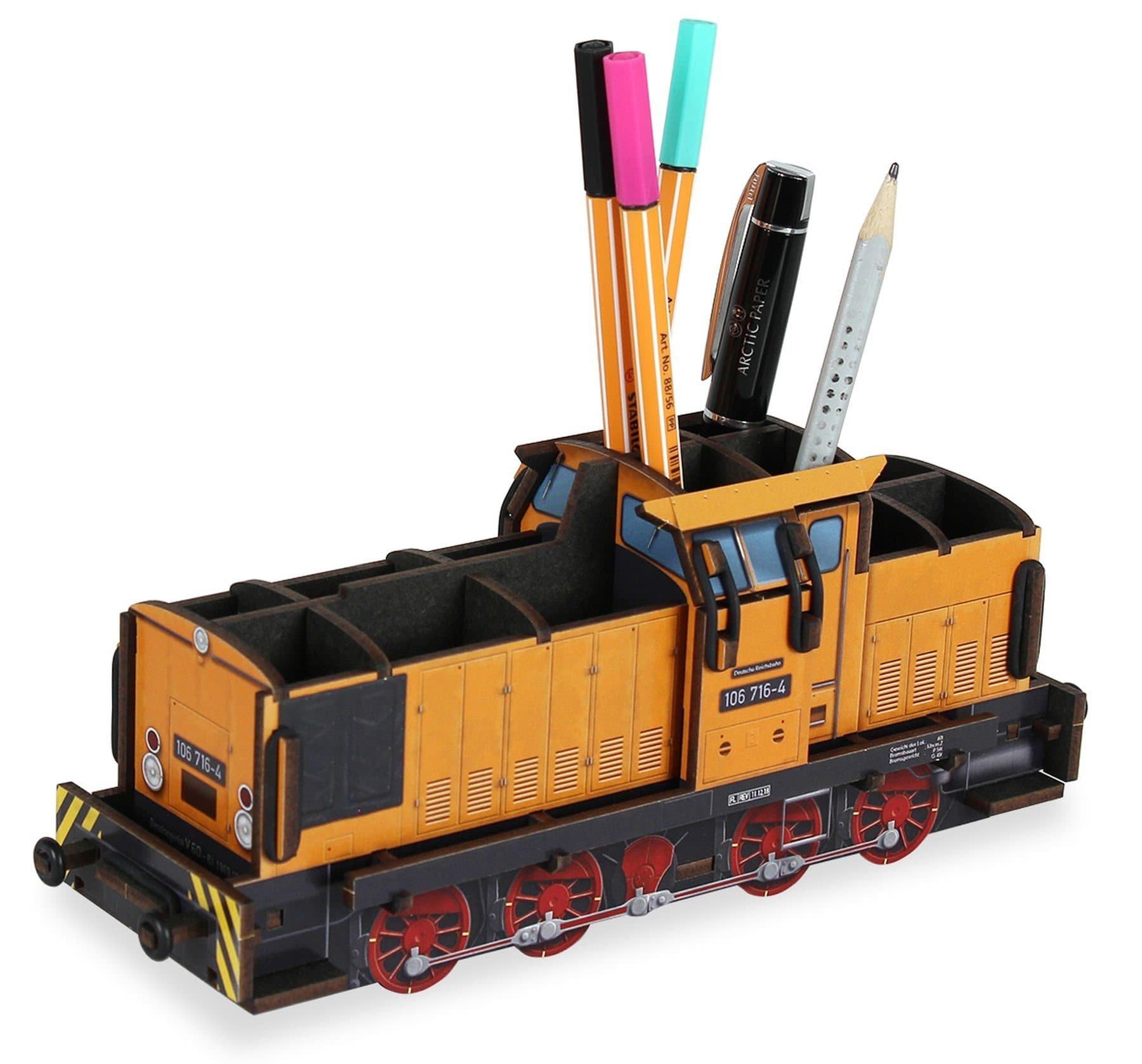 WERKHAUS® Stiftebox Diesellok V60 Goldbroiler Orange/Schwarz