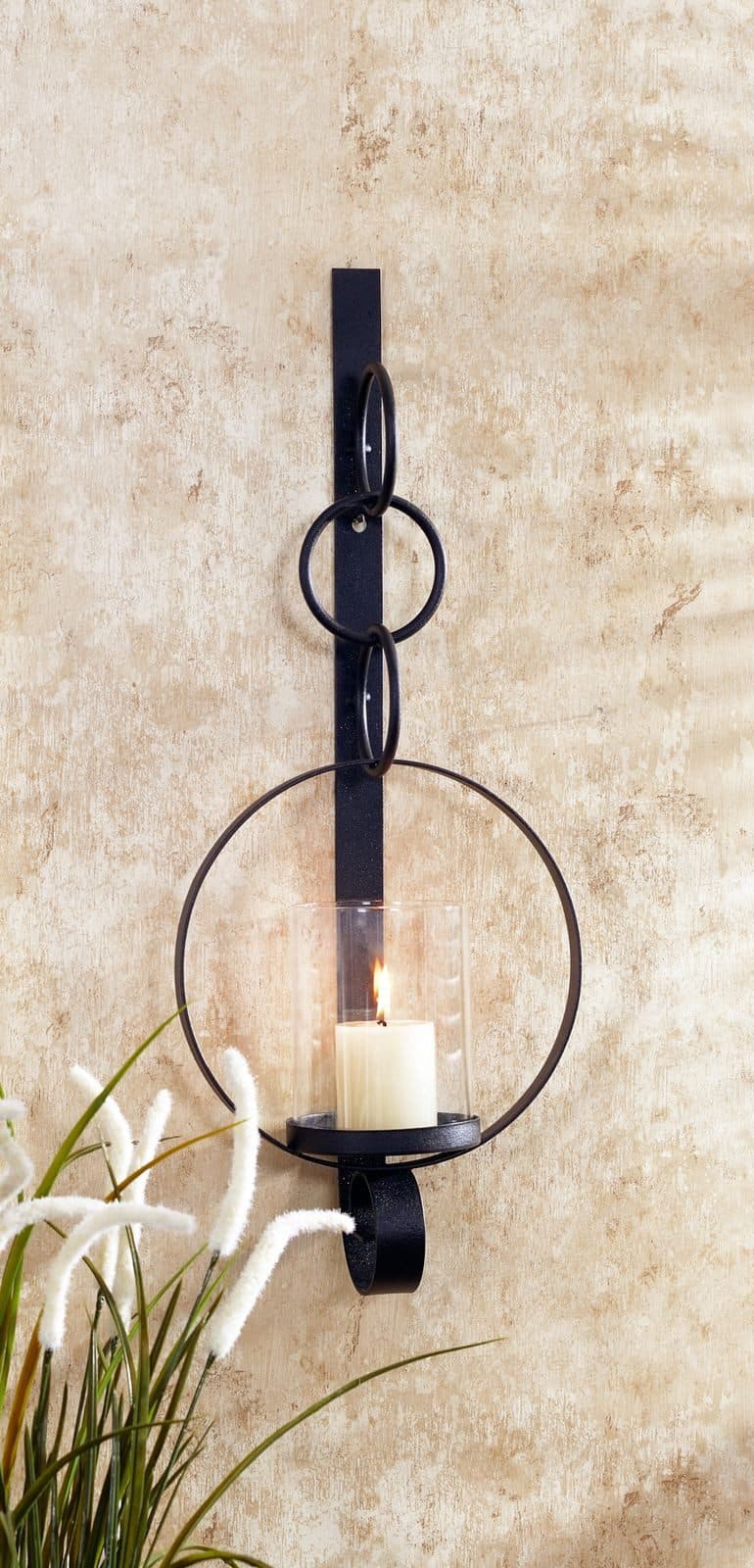 Gravidus Wandkerzenhalter Metall Schwarz mit Glasdetails