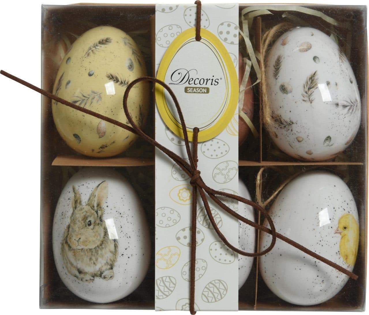 Decoris season decorations Osterei 6 Stück mit Federn und Tiermotiven