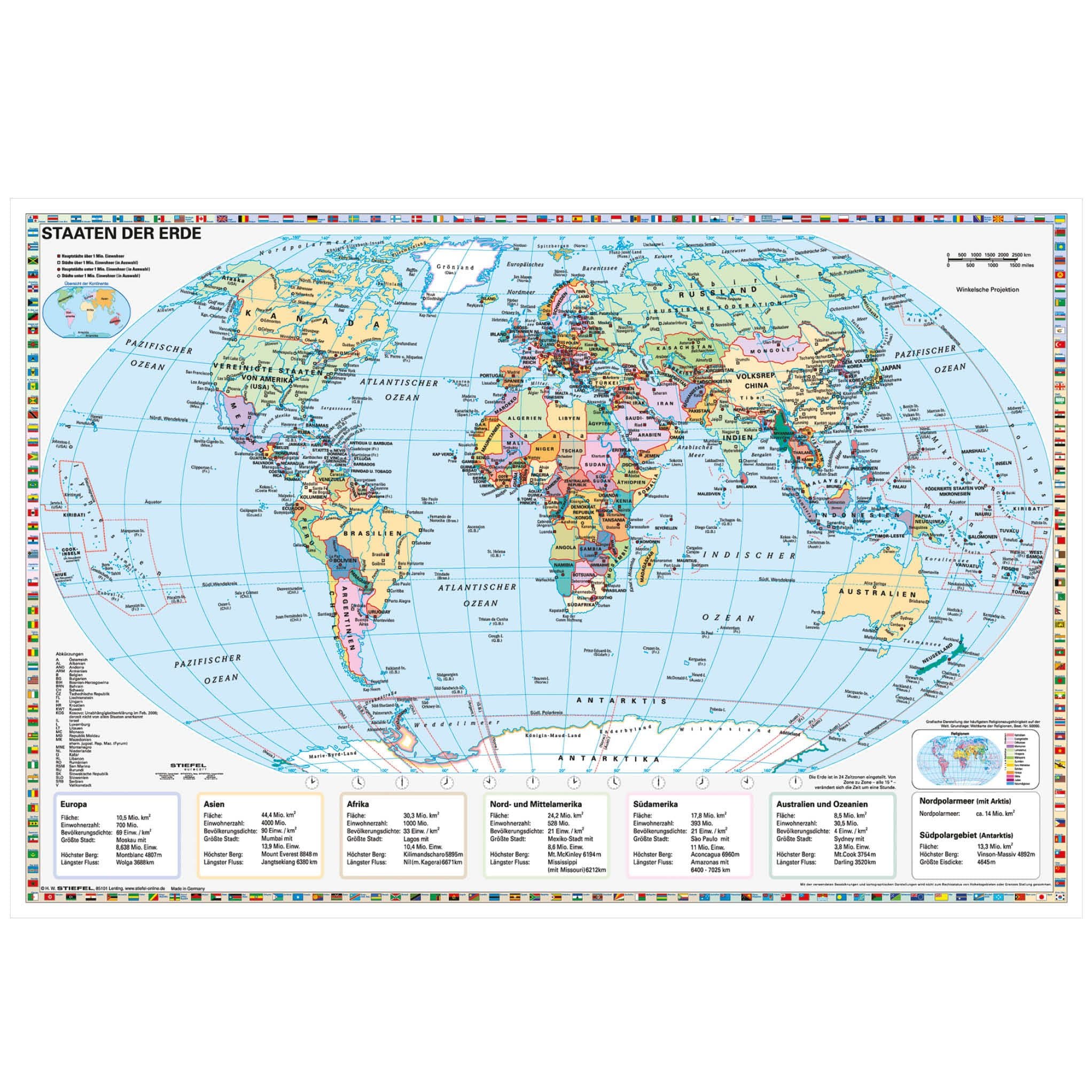 STIEFEL Poster Weltkarte Staaten der Erde Wandbild