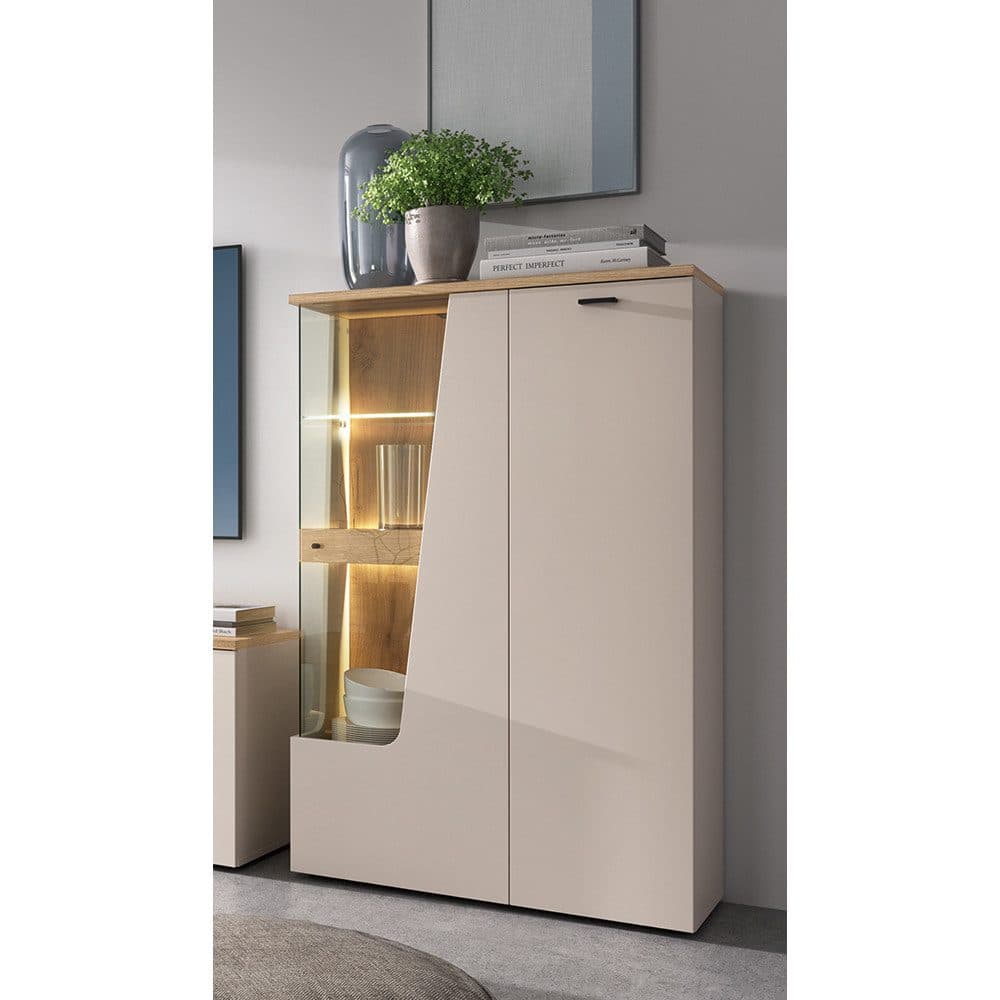 Lomadox Highboard CARMONA-129 Kaschmir Eiche LED-Beleuchtung