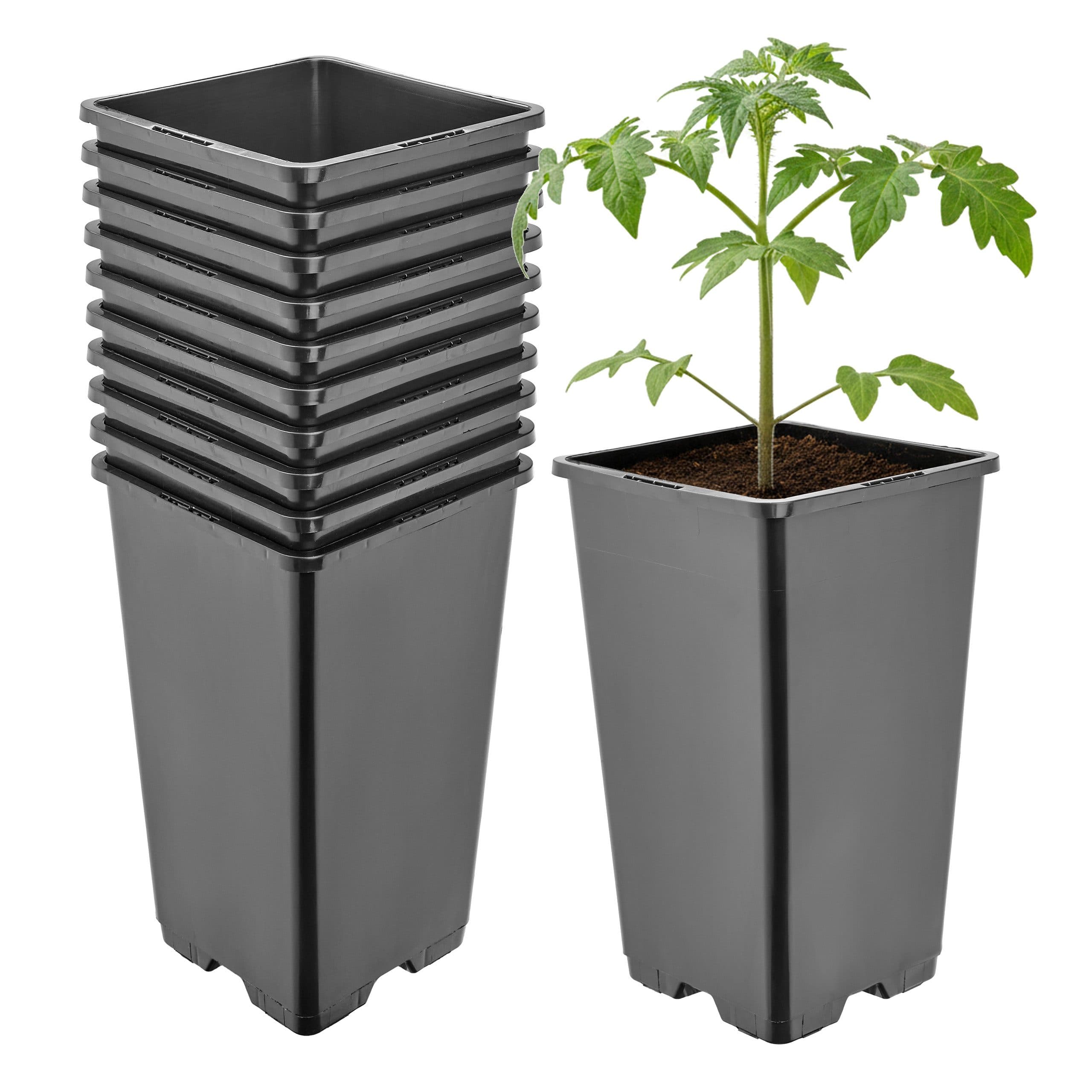 Garronda Blumentopf Kunststoff hoch eckig mit Drainagelöchern für Garten (10er Set)