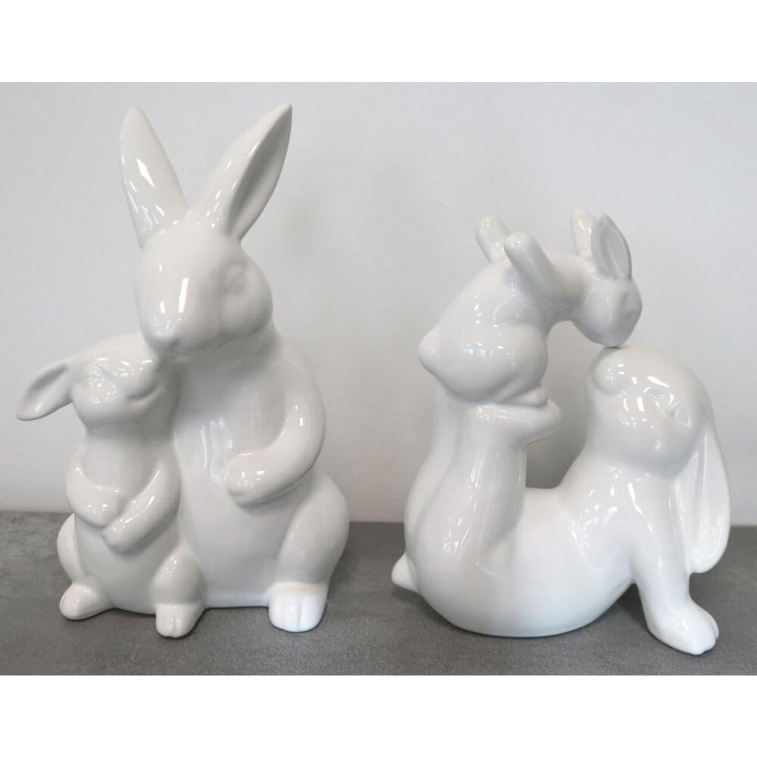 BURI Hasenpärchen Weiß Glanz Keramik Dekofigur