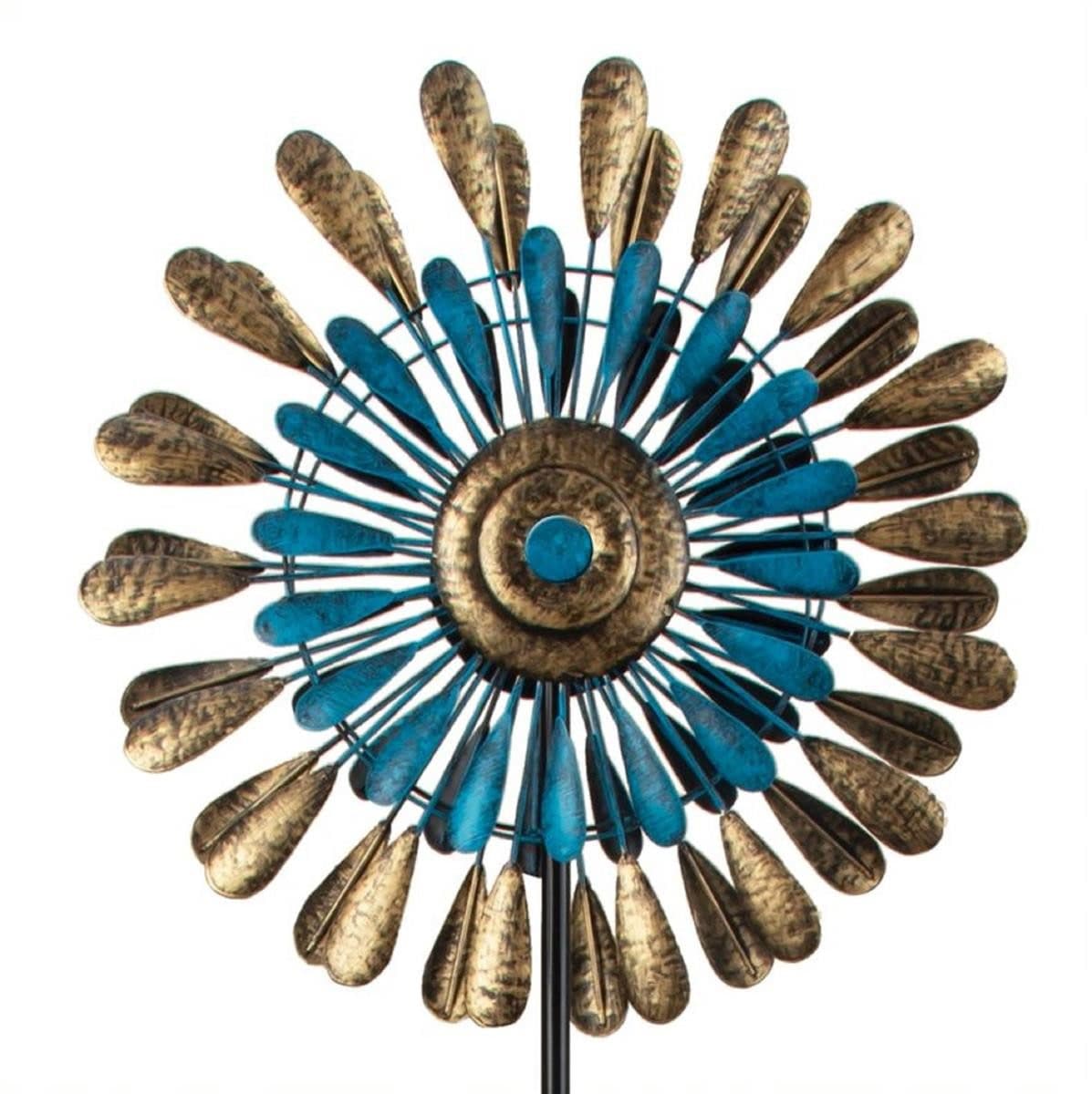 Geschenkestadl Deko-Windrad Metall Blau Gold Gartenstecker 160 cm