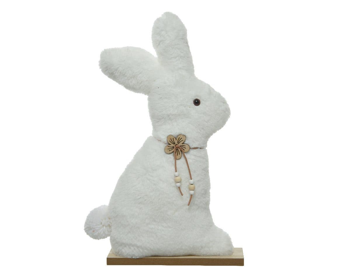 Decoris season decorations Osterfigur Osterhase Aufsteller Plüsch Holz 21cm Weiß