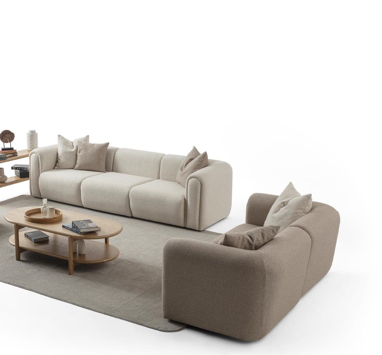 JVmoebel 3-Sitzer Beige Couchgarnitur Polyester Modern