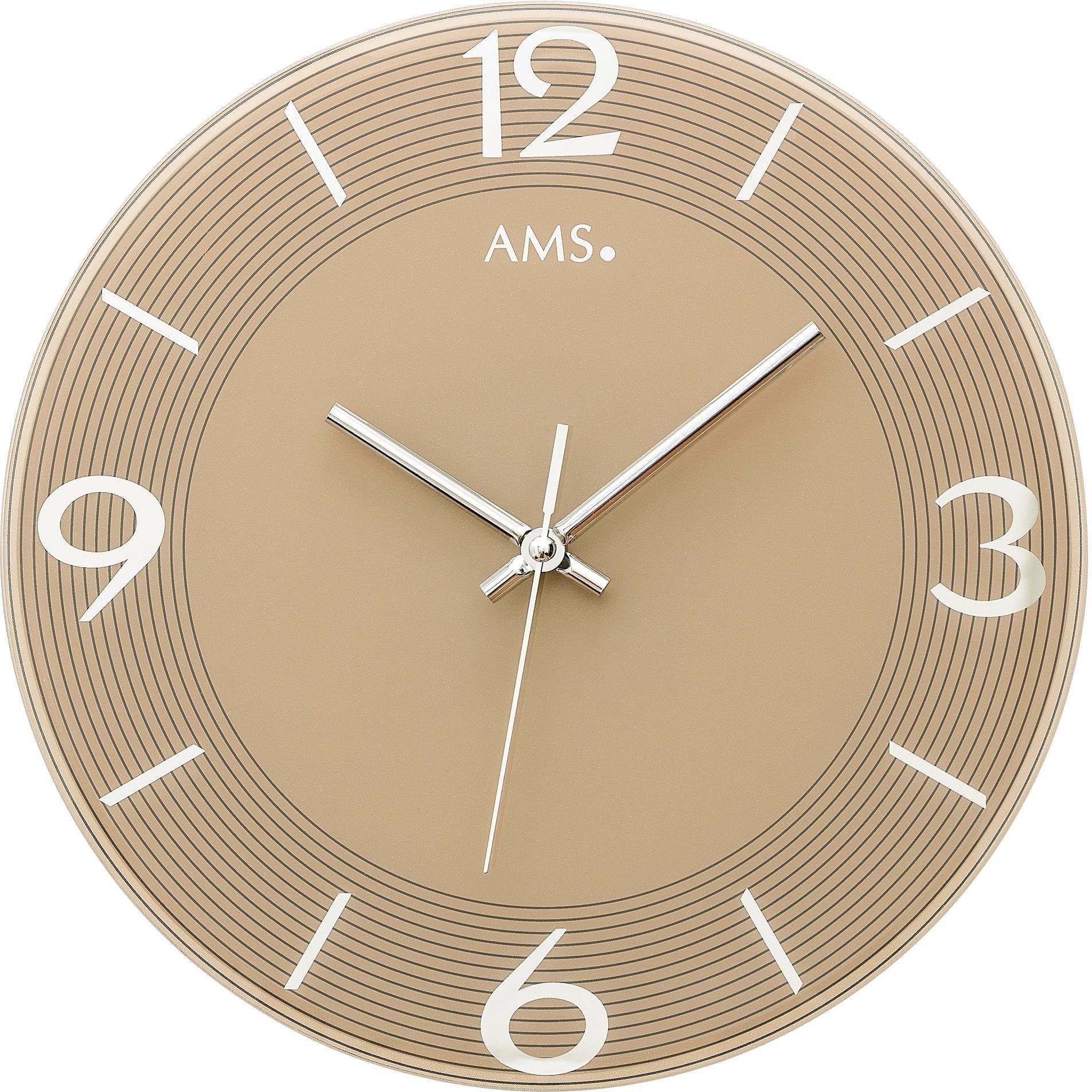 AMS Wanduhr W9572 Beige Quarzuhr Glas