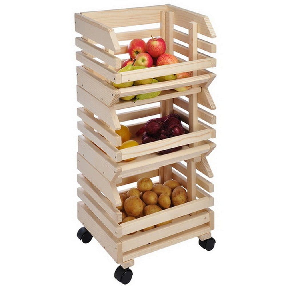 Haushalt International 3-tlg. Obsthorde Kartoffelkiste mit Rollen