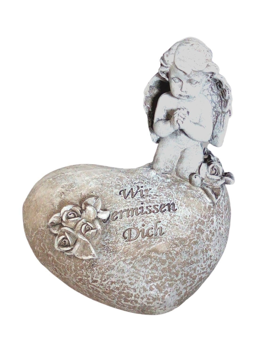 BURI Gedenkstein Engel auf Herz Grabschmuck Steinoptik