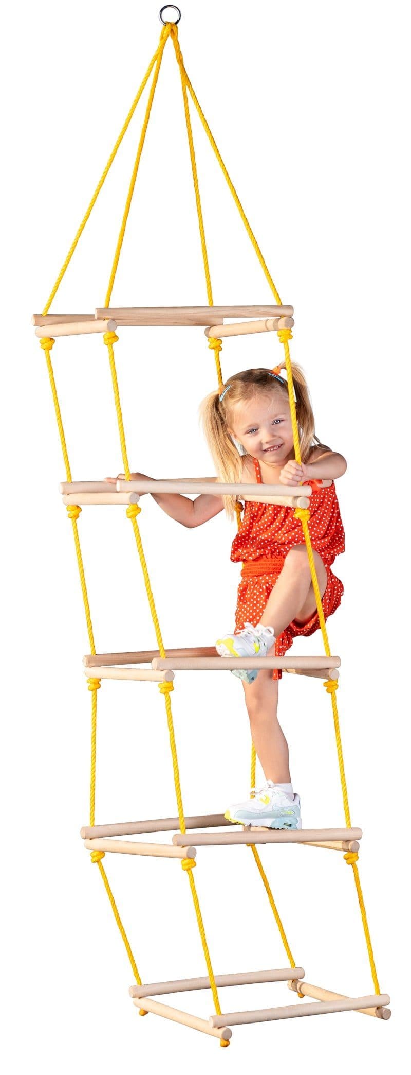 Woodyland Lernspielzeug 90129 Naturholz Kletterleiter mit 4 bespielbaren Seiten und 5 Stufen