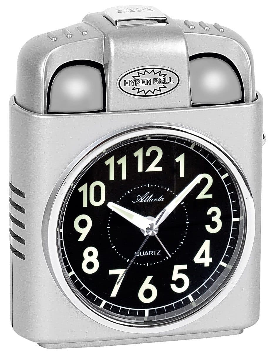 Atlanta Quarzwecker 1947/19 Silber Retro mit Extra Lautem Alarm