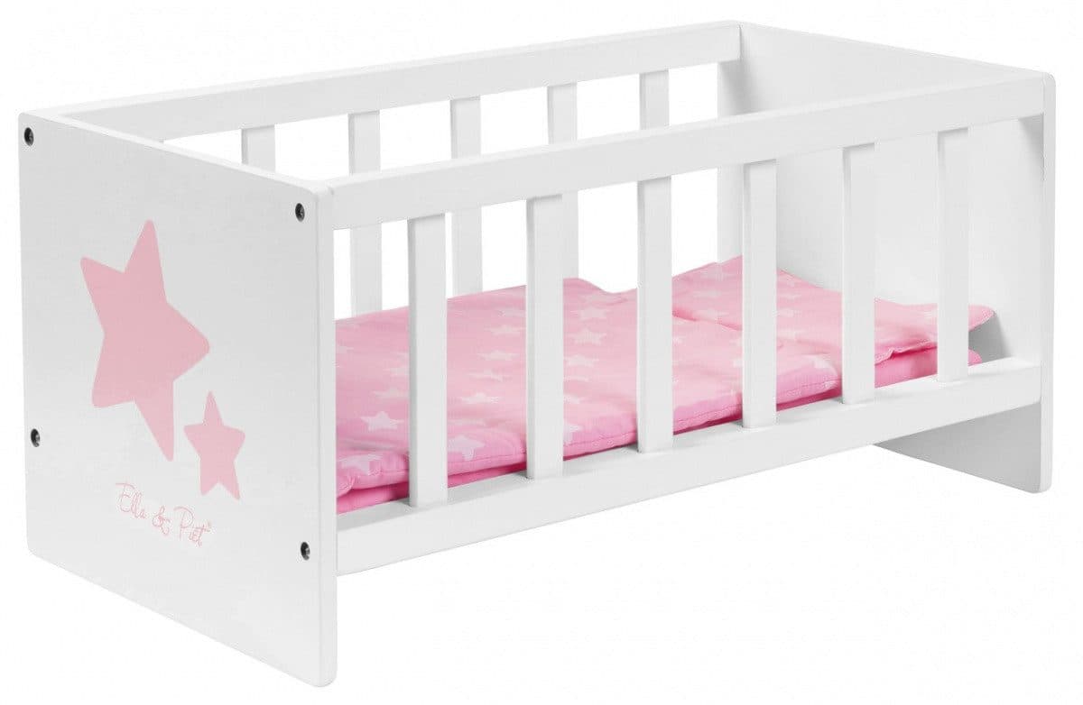 ELLA & PIET® Puppenbett SLEEPY Weiß-Rosa Holz mit Sternchen