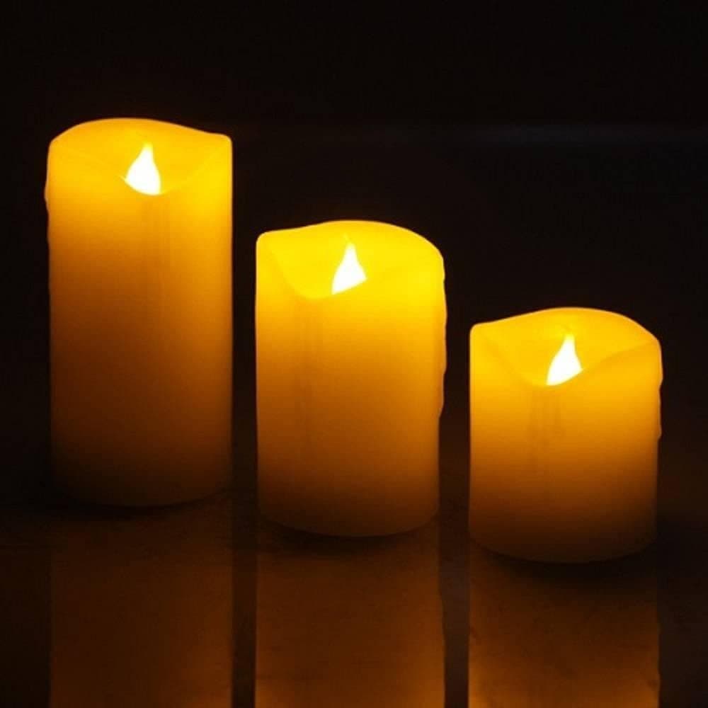 Haushalt International LED-Kerze 55026 3er Set Flammenlose LED Echtwachs-Kerzen