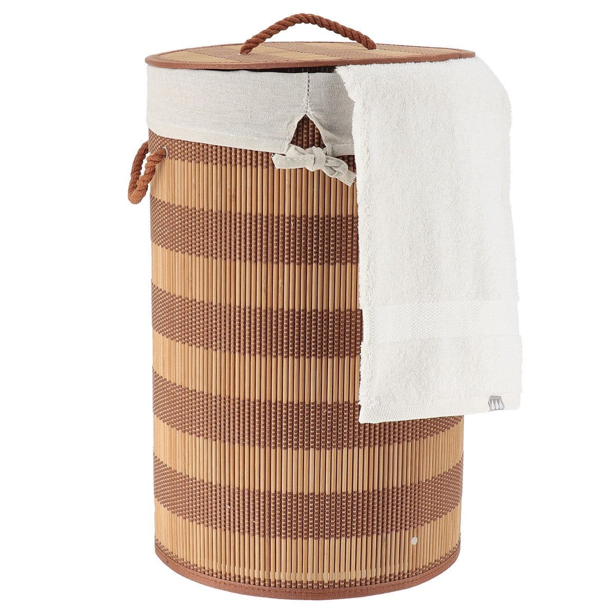 TENDANCE Wäschekorb rund Bambus Baumwolle mit Deckel