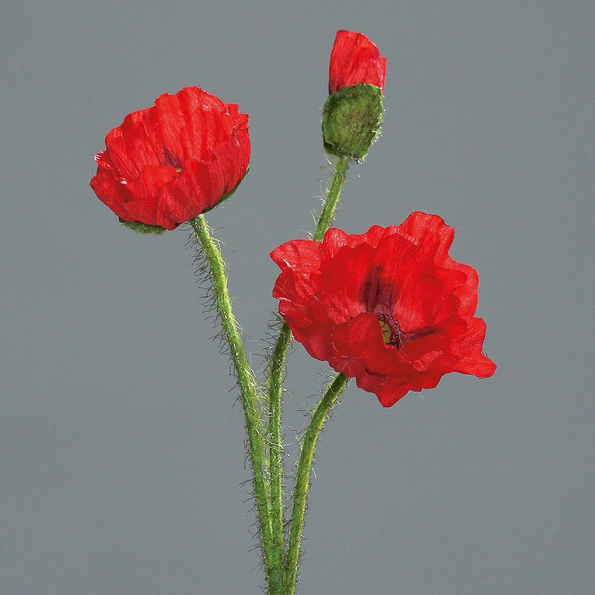 Seidenblumen Roß Kunstblume Mohnzweig Rot 56cm