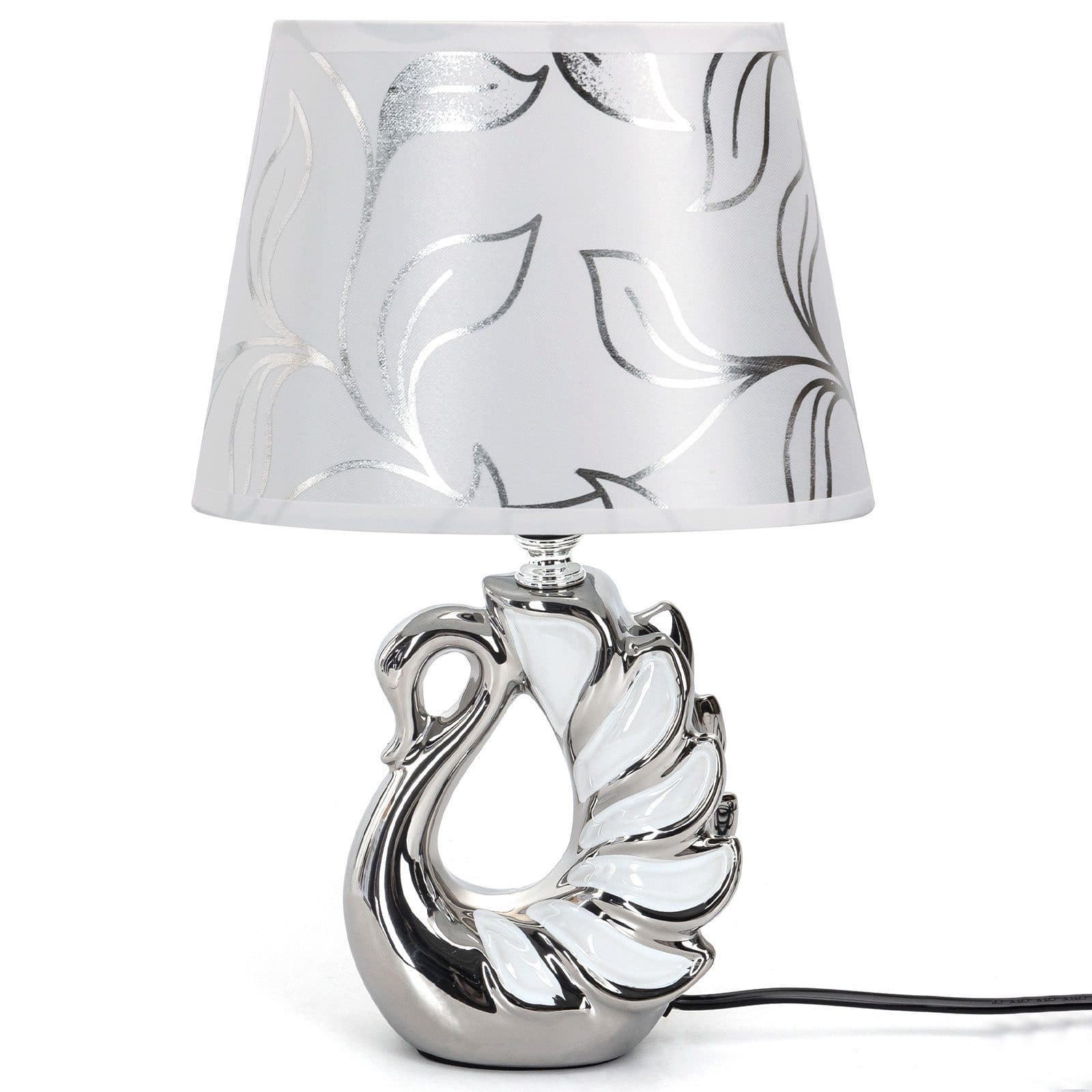 Aigostar Keramik Tischlampe Silber Stoffschirm E14