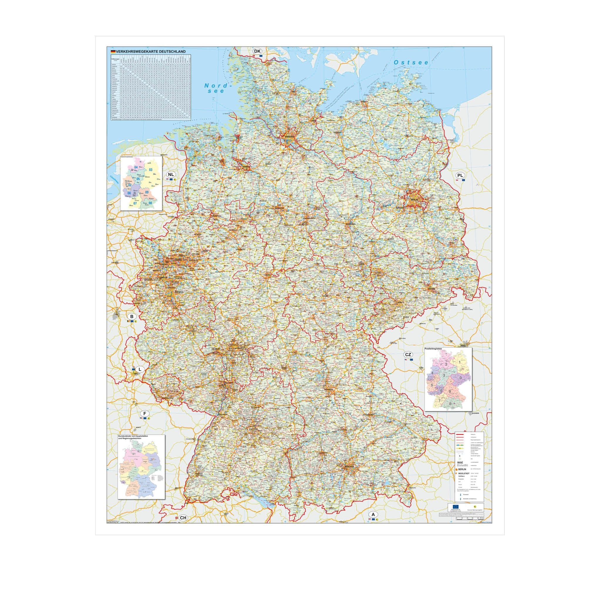 STIEFEL Verkehrswegekarte Deutschland Poster Wanddekoration
