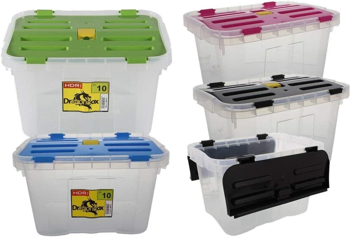 Riyashop Aufbewahrungsbox 10 Liter Transparent Bunt mit Klickverschluss