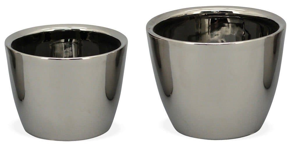 matches21 HOME & HOBBY Blumentopf 2er-Set Silber Glanz Keramik Rund