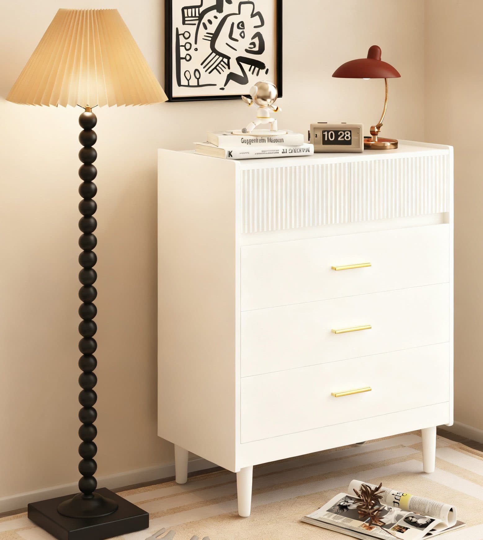 HOMAVO Kommode DG2 Weiß 5 Schubladen mit Beinen