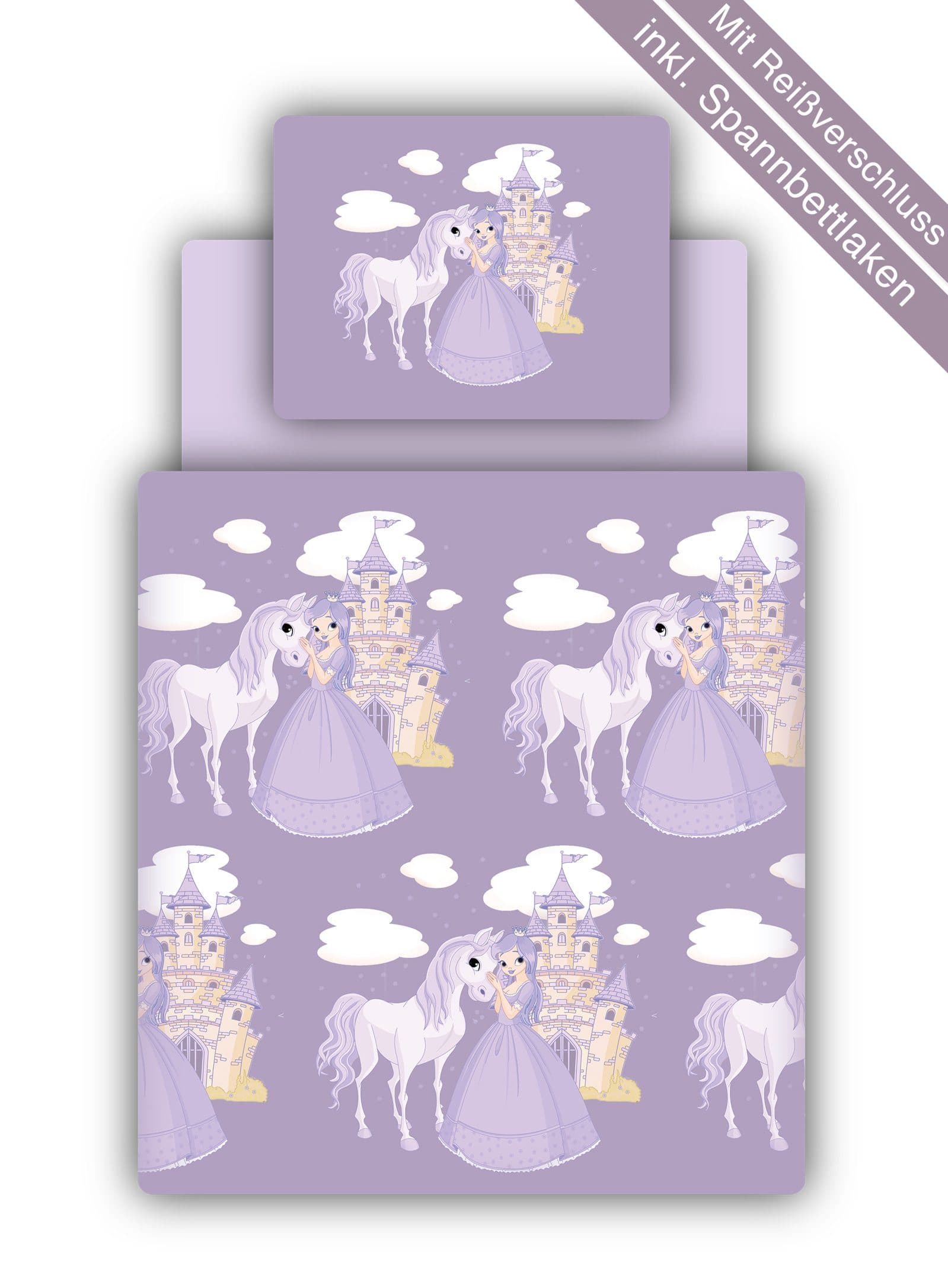 TiCAA Kinder Bettwäsche Set Prinzessin Lila 100% Baumwolle