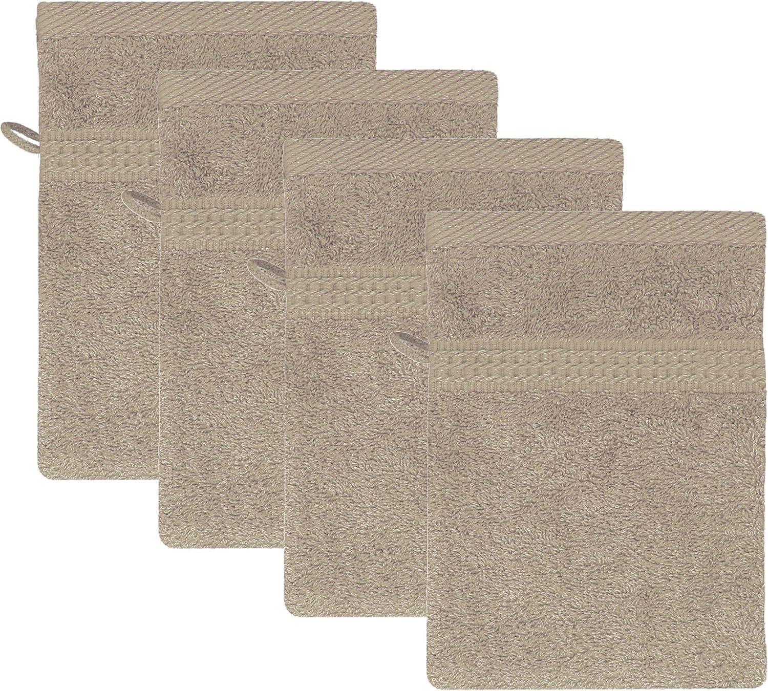 TRENDBUY24 Waschhandschuh Frottee Baumwolle Beige 4er Set