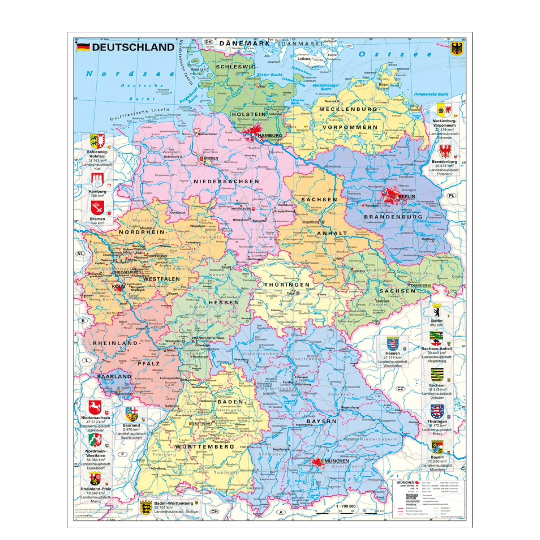 STIEFEL Poster Wandkarte Deutschland Politisch mit Wappen