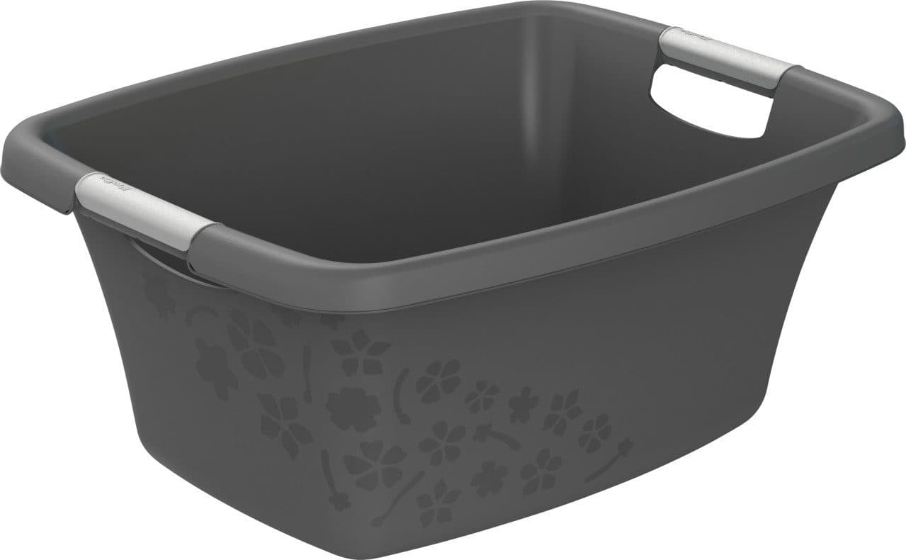 ROTHO Wäschewanne Flowers 25 L Anthrazit mit Tragegriffen