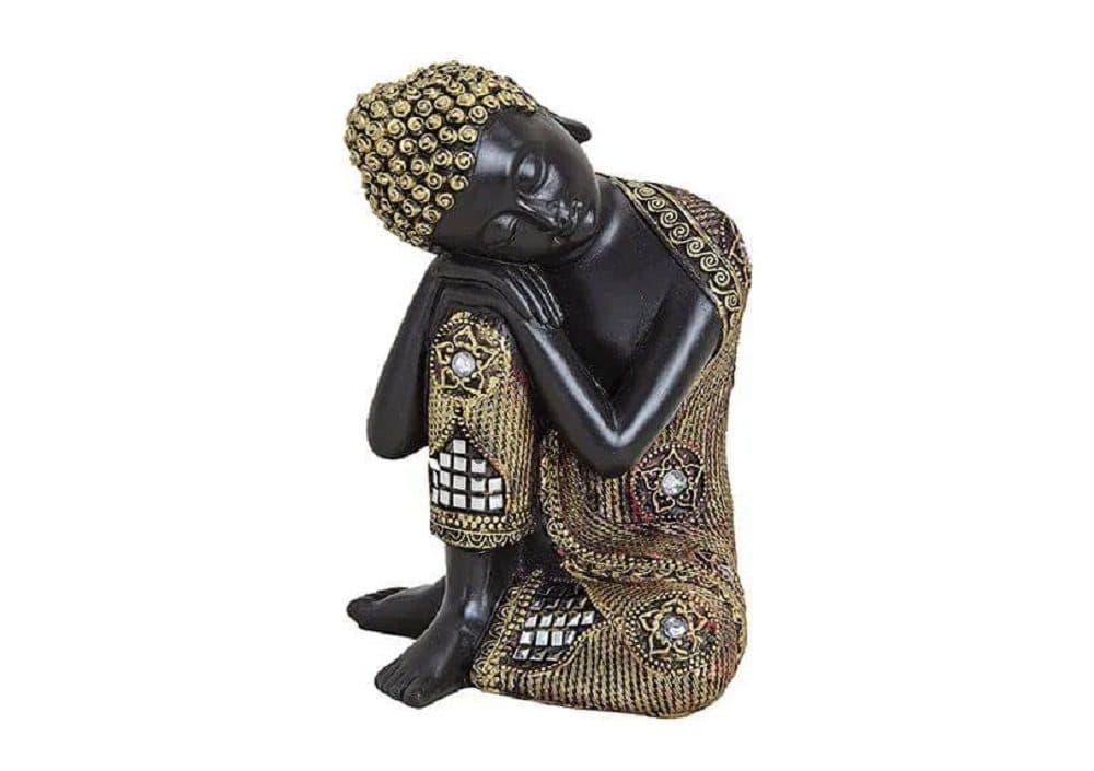 Wurm Buddha Figur Sitzend Schwarz-Gold Polyresin Deko