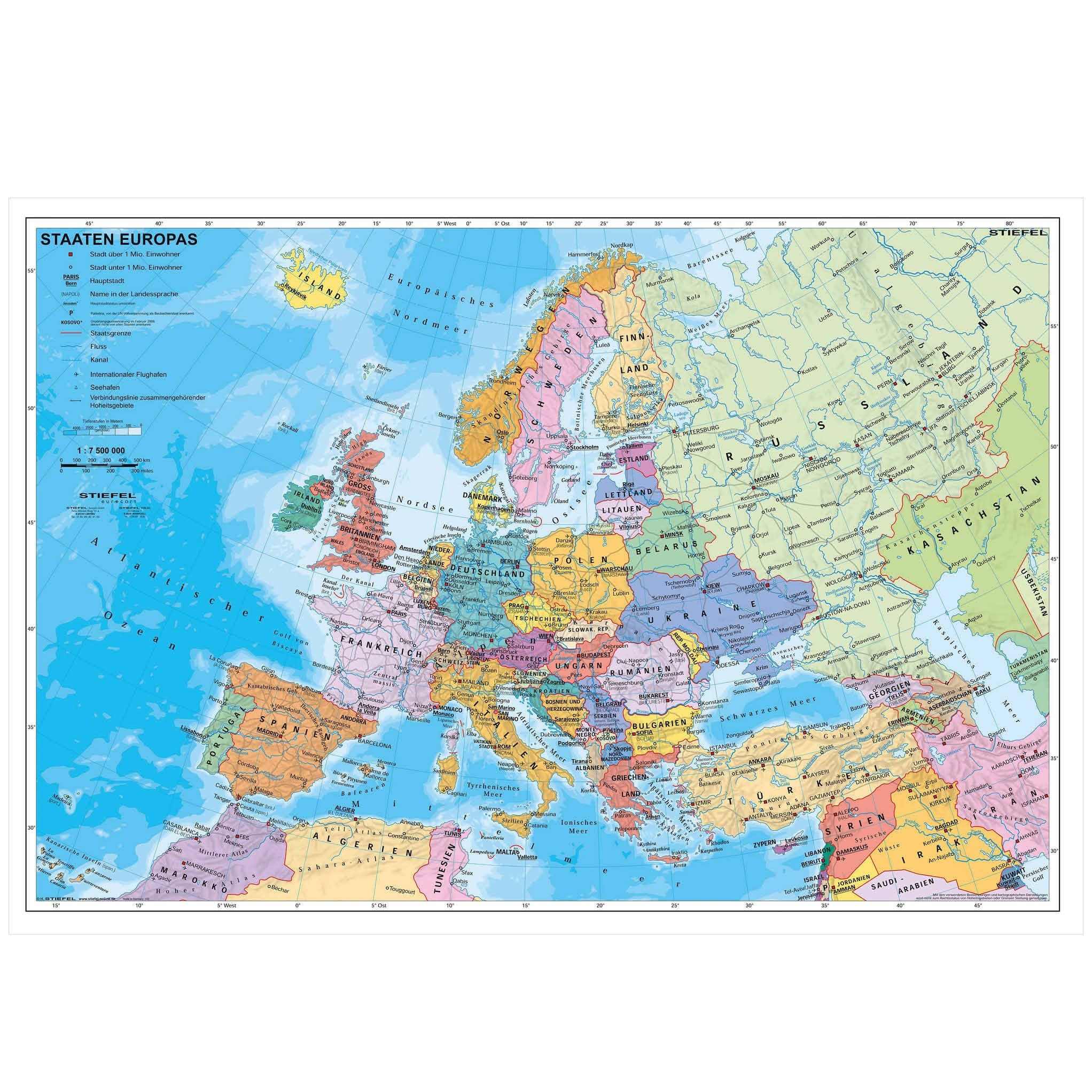 STIEFEL Poster Staaten Europas Politisch Bunt 95x66 cm
