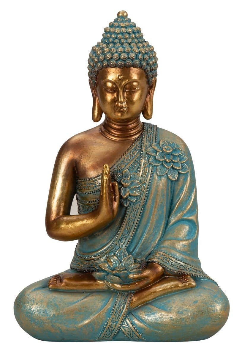 Geschenkestadl Buddha Figur 31,5cm Gold Türkis mit Lotusblume