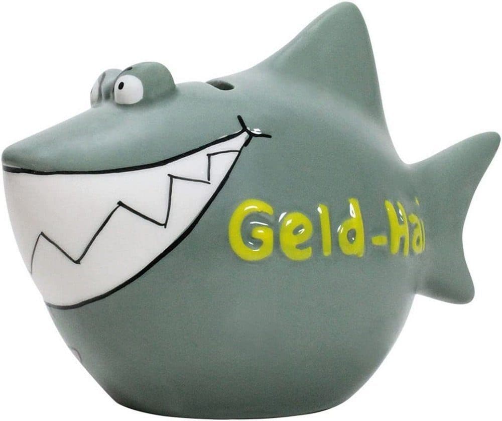 Wurm Spardose Sparhai Grau-Grün Keramik