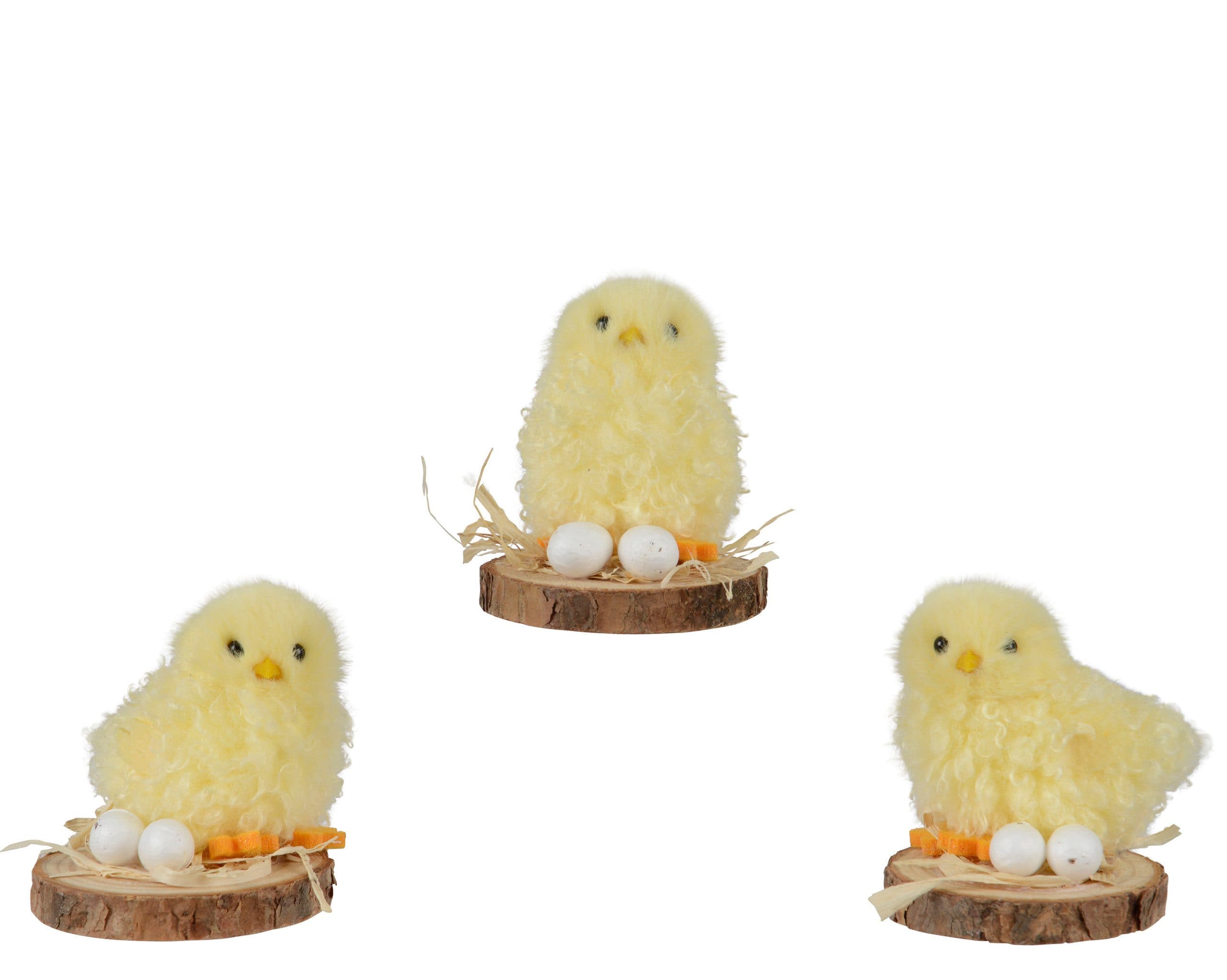 Decoris season decorations Deko Küken 6x7cm auf Holzscheibe Gelb