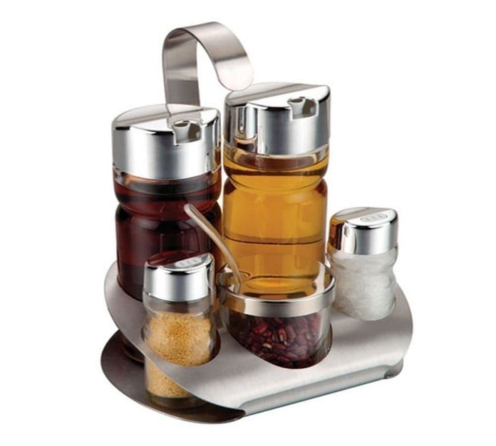 emeco Gewürzständer 5-teilig Edelstahl Glas Menage Set