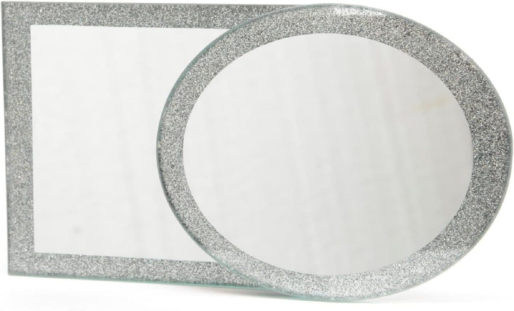 Kaemingk Dekotablett Spiegelteller Glitter Silber Ø 20 cm